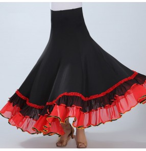 Women's long big expansion ruffles hem latin ballroom dance skirts 